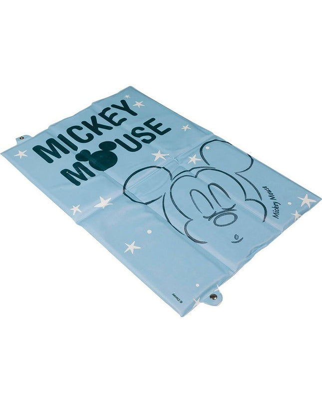Blue Mickey Mouse travel sleeping mat for babies, 63x40x1 cm, with colorful Mickey Mouse design for nursery use.