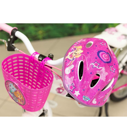 Pink Kinder Fietshelm from The Paw Patrol, designed for kids' cycling, featuring colorful Paw Patrol characters and adjustable fit.