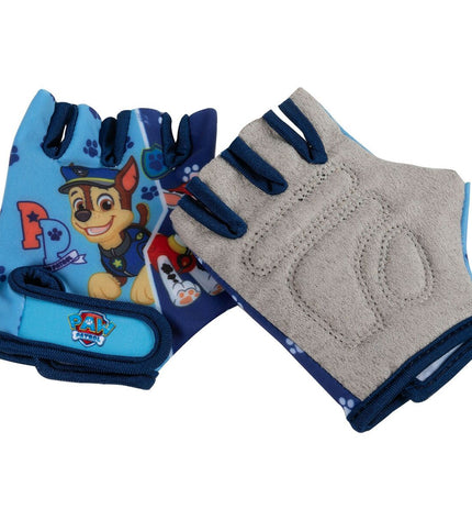Blue children's cycling gloves from The Paw Patrol, designed for outdoor sports and bike riding with colorful paw print details.