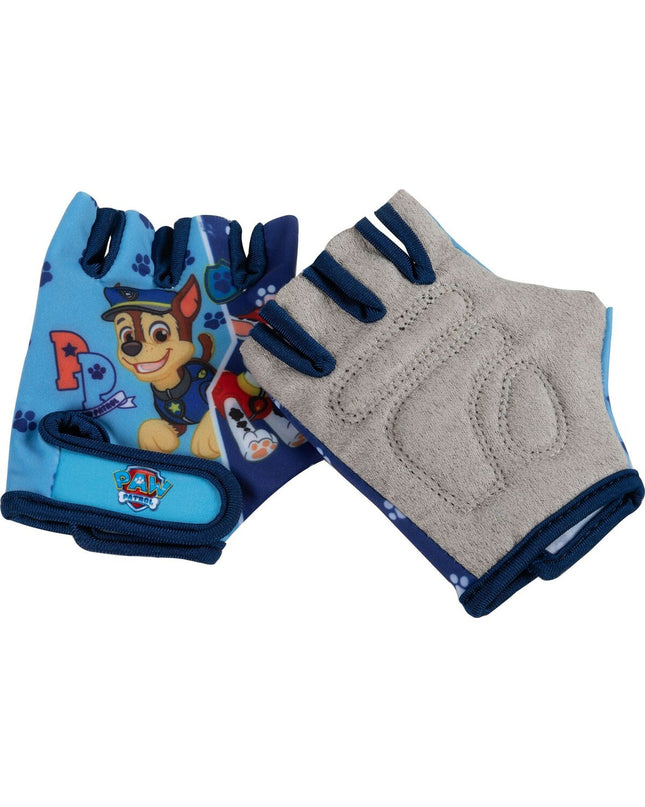 Blue children's cycling gloves from The Paw Patrol, designed for outdoor sports and bike riding with colorful paw print details.