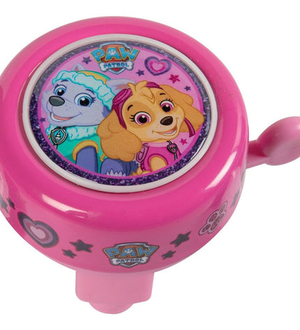 Pink Paw Patrol bicycle bell for kids' bikes, featuring colorful Paw Patrol character design, ideal for outdoor riding.