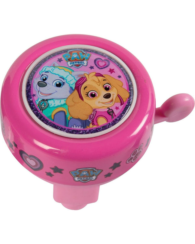 Pink Paw Patrol bicycle bell for kids' bikes, featuring colorful Paw Patrol character design, ideal for outdoor riding.