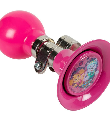 Pink Paw Patrol bicycle bell from The Paw Patrol, designed for kids' bikes, with colorful cartoon character details.