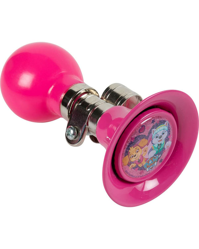 Pink Paw Patrol bicycle bell from The Paw Patrol, designed for kids' bikes, with colorful cartoon character details.
