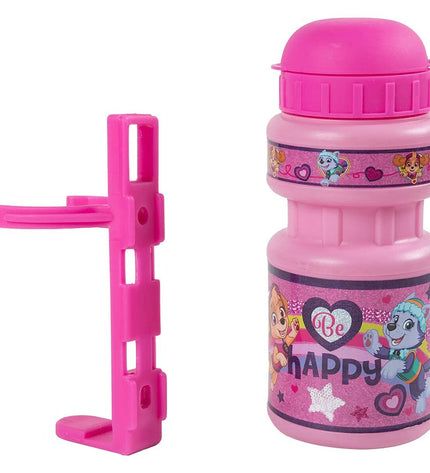 Pink Paw Patrol bike water bottle for kids, 350 ml, ideal for outdoor cycling and sports activities.