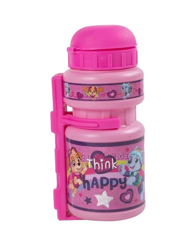 Pink Paw Patrol kids' bike water bottle with 350ml capacity, designed for sports and outdoor cycling activities.