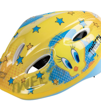 Yellow Looney Tunes children's bike helmet for sport and outdoor riding, size medium, featuring colorful cartoon character design.
