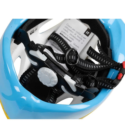 Yellow Kinder Looney Tunes bike helmet for kids, sport and outdoor cycling, with colorful cartoon character design.