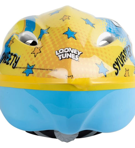 Yellow Looney Tunes Kinder fietshelm for kids, sport and outdoor cycling helmet with cartoon character design.