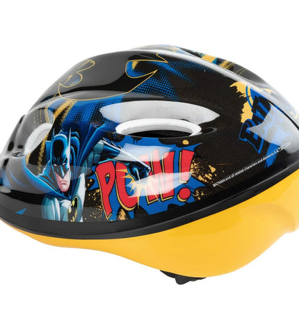 Batman children's yellow bike helmet for sports and outdoor cycling, with a sporty design and adjustable fit.