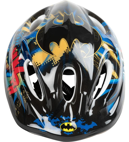 Yellow Batman children's bike helmet for sports and outdoor cycling, featuring a Batman design and ventilation for safety and comfort.