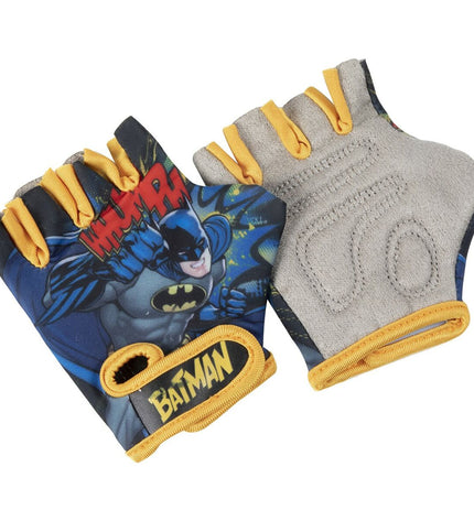 Blue Batman kids' cycling gloves with padded palms, ideal for outdoor sports and bike riding for children.