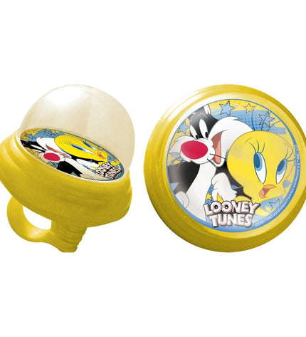 Yellow Looney Tunes Kinderfietsbel bike bell with cartoon character design, suitable for outdoor and cycling activities.