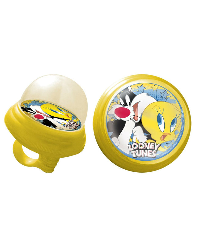 Yellow Looney Tunes Kinderfietsbel bike bell with cartoon character design, suitable for outdoor and cycling activities.