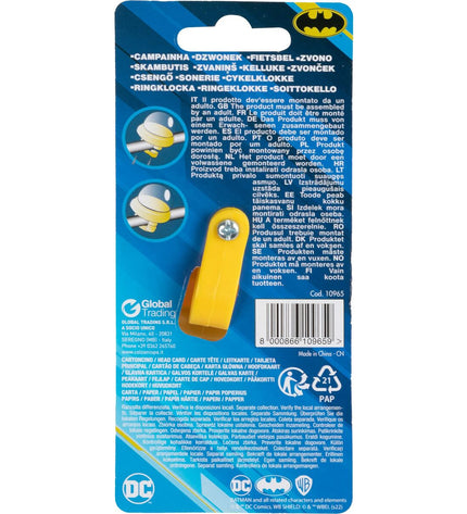 Batman Kinderfietsbel Batman CZ10965 geel, sport en outdoor fietsbel with Batman logo on bright yellow background.