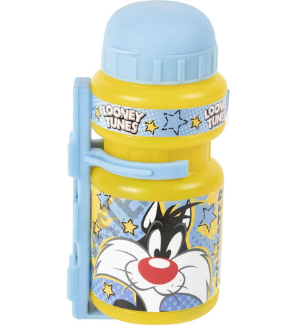 Yellow 350ml Looney Tunes bike water bottle for sports and outdoor cycling, featuring Looney Tunes branding and colorful design.