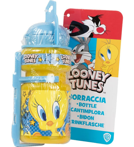 Yellow 350ml Looney Tunes bicycle water bottle for kids, designed for sport and outdoor cycling activities.