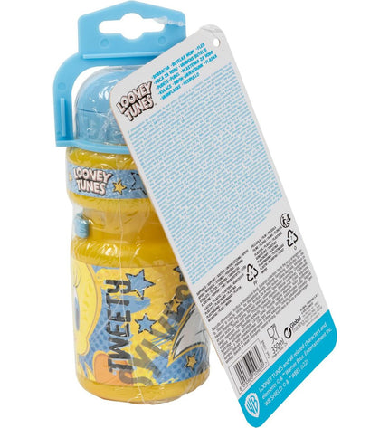Yellow Looney Tunes bicycle water bottle, 350ml sport hydration bottle for cycling, with cartoon character design.