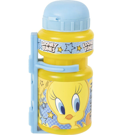 Yellow 350ml Looney Tunes bike water bottle with sport cap, suitable for cycling and outdoor activities