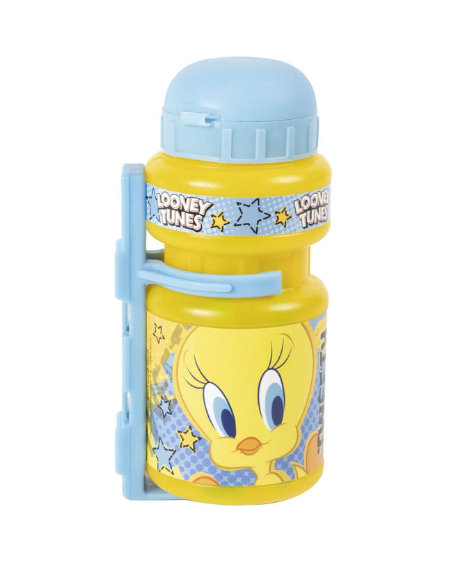 Yellow 350ml Looney Tunes bike water bottle with sport cap, suitable for cycling and outdoor activities