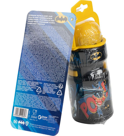 Batman sport fiets drinkfles geel en zwart, 350 ml, geschikt voor wielrennen en outdoor activiteiten.