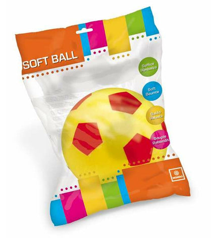 Yellow and red PVC ball from Unice Toys, 14cm diameter, suitable for outdoor play and sports activities.