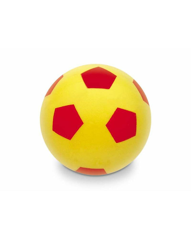 Yellow and red PVC ball from Unice Toys, 14 cm diameter, suitable for outdoor play and sports activities.