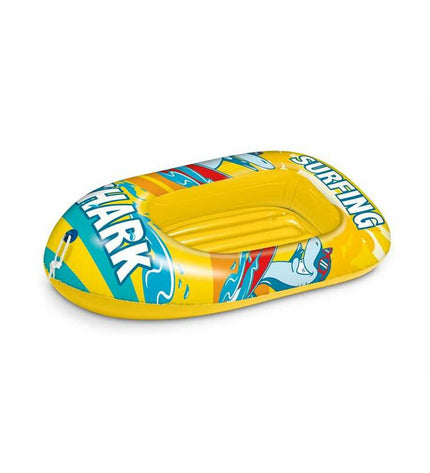 Unice Toys inflatable surfing shark toy, colorful and designed for outdoor water play and beach fun.