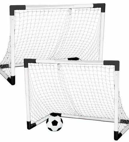 Mondo Voetbaldoel 14 cm in wit, suitable for outdoor football games, shown with the goal post and net.