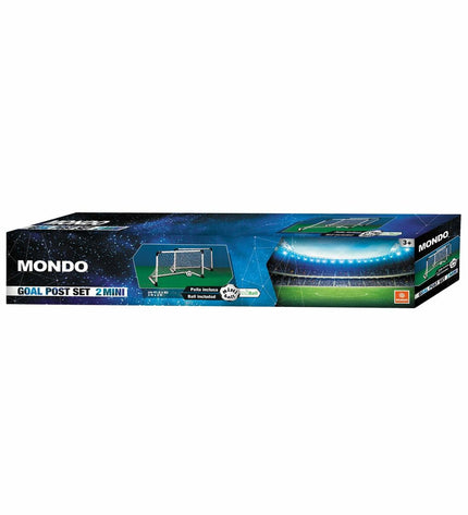 Miniature Mondo football goal in white, 14 cm tall, designed for outdoor sports and soccer practice.