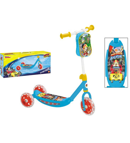Mickey Mouse themed three-wheeled step scooter for kids, measures 60 x 46 x 13.5 cm, suitable for urban mobility and outdoor play.