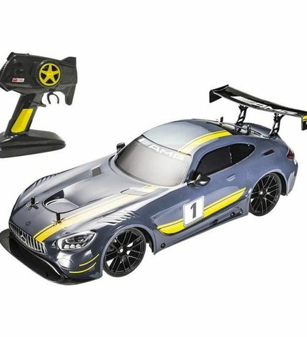 Mondo remote control police car modeled after AMG GT3 race car, toy vehicle for children, in black with police decals.