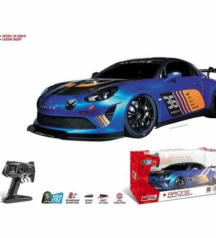 Turquoise Mondo Alpine A110 GT4 R remote control police car toy, 1:10 scale, detailed vehicle for kids and collectors