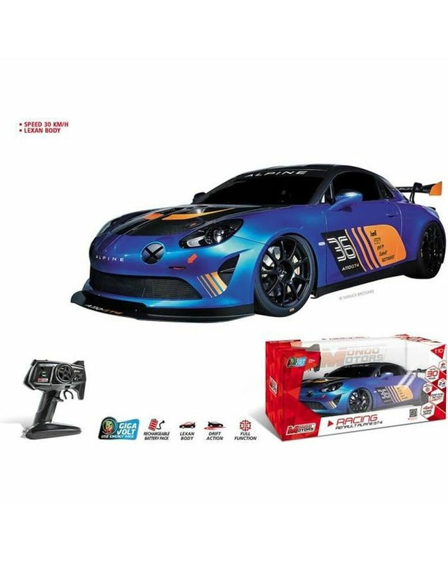 Turquoise Mondo Alpine A110 GT4 R remote control police car toy, 1:10 scale, detailed vehicle for kids and collectors