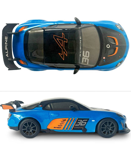 Blue Turquoise Mondo Alpine A110 GT4 remote control police car toy, detailed miniature vehicle for play and collection.