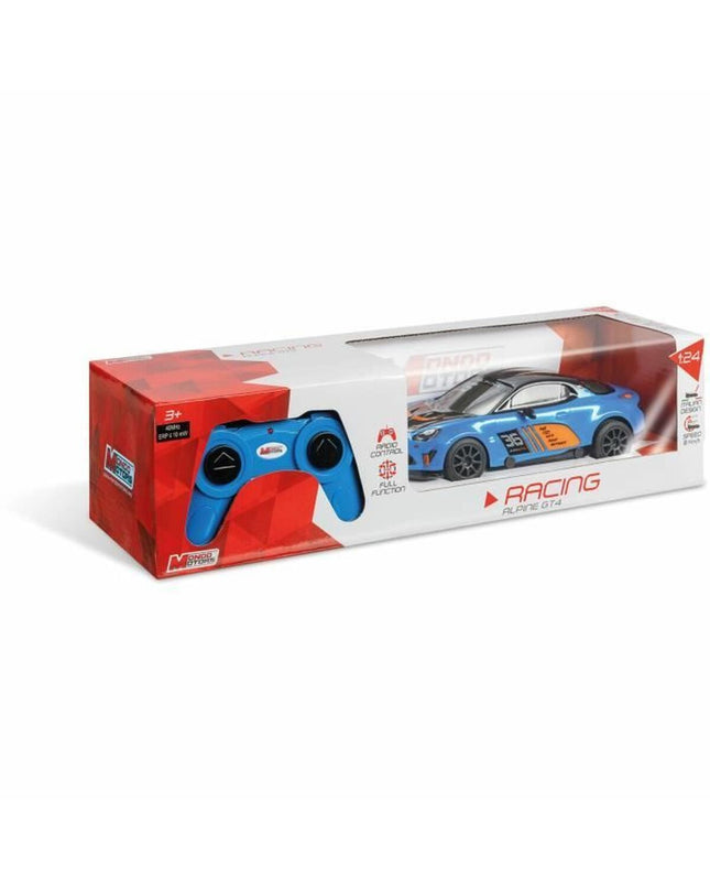 Blue Turquoise Mondo Alpine A110 GT4 police car remote control toy, detailed scale model vehicle for play and collection.
