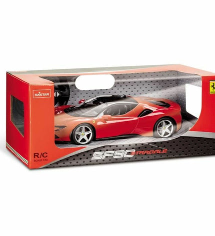 Black Mondo remote-controlled police car toy in 1:14 scale, detailed with police markings and wheels on a white background.