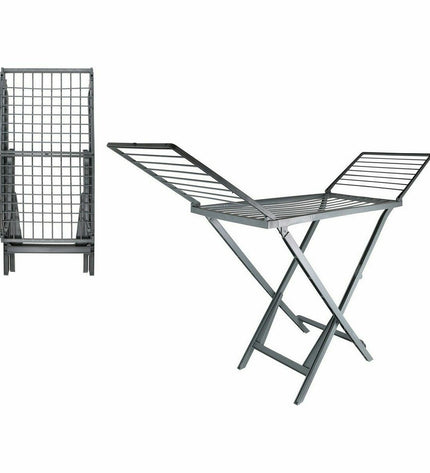 Dem Elio grey folding clothes drying racks, three-pack, shown assembled with multiple drying bars on a grey background.