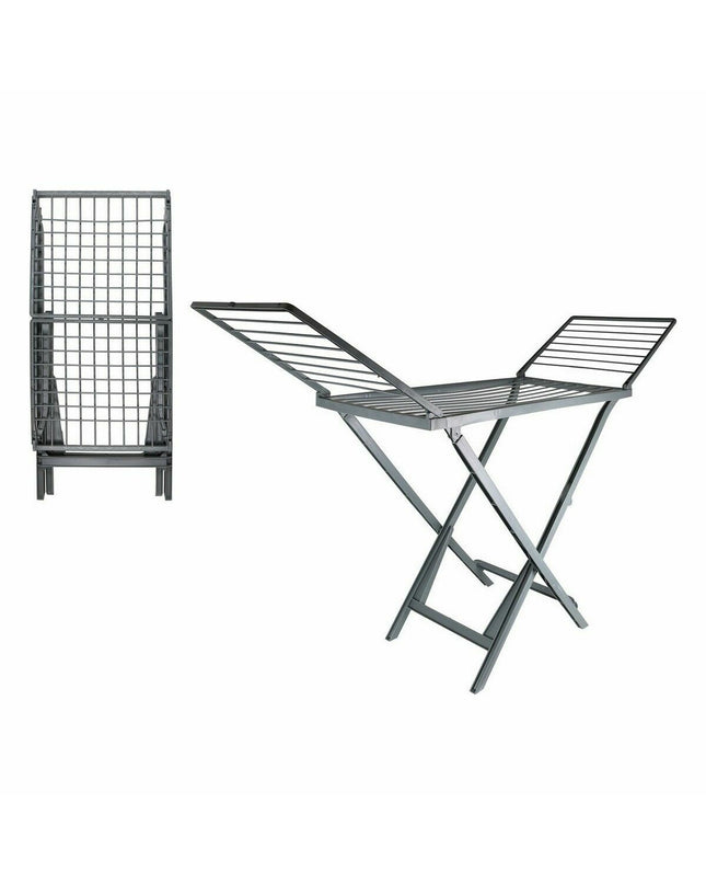 Dem Elio grey folding clothes drying racks, three-pack, shown assembled with multiple drying bars on a grey background.