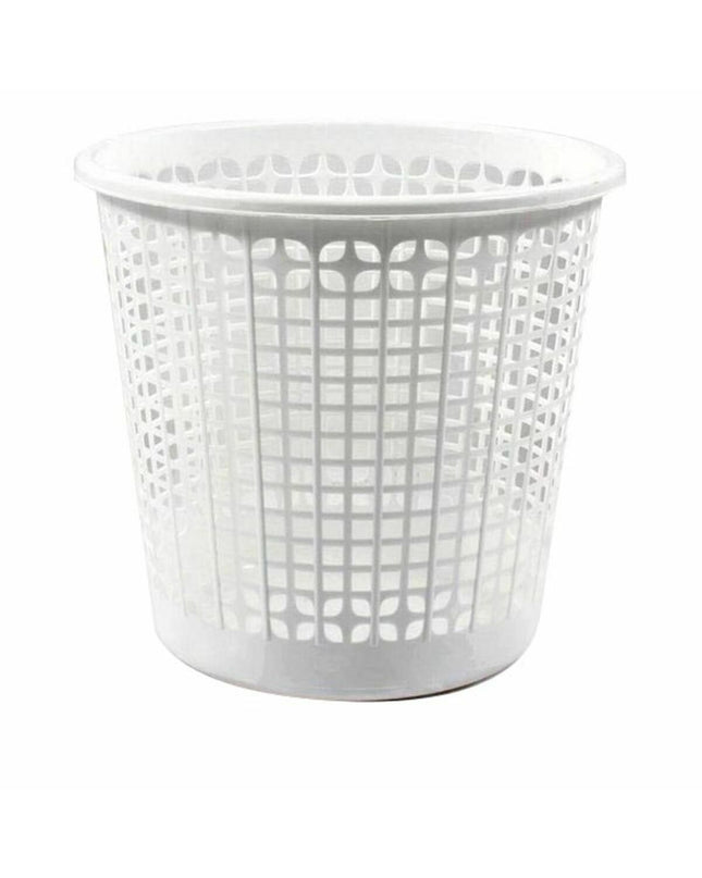 Set of 12 white Dem afvalemmer bins, 27 cm diameter, 25.5 cm height, ideal for home and kitchen storage and organization.