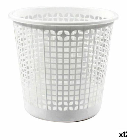 Set of 12 white Dem afvalemmers for office use, 27 cm diameter and 25.5 cm height, suitable for household and kitchen organization.