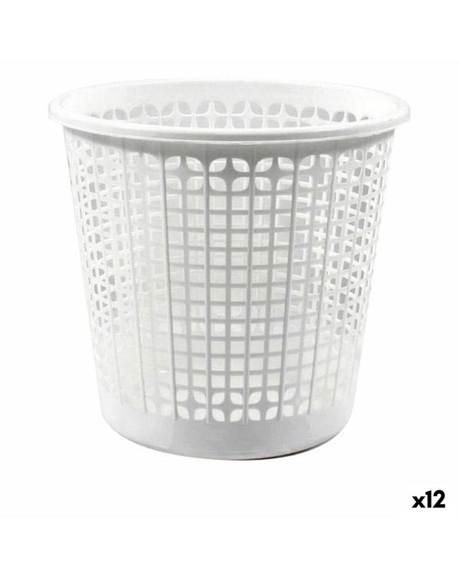 Set of 12 white Dem afvalemmers for office use, 27 cm diameter and 25.5 cm height, suitable for household and kitchen organization.