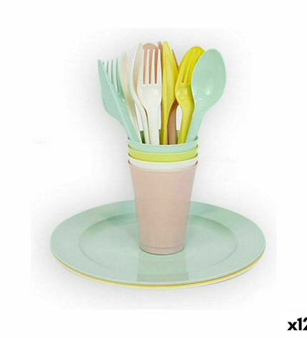 Dem Serviesset Dem 20 onderdelen multicolour picnic set with 12 pieces for outdoor camping and outdoor activities.