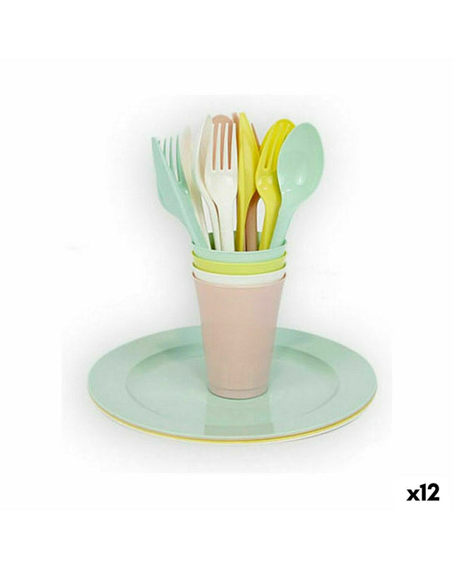 Dem Serviesset Dem 20 onderdelen multicolour picnic set with 12 pieces for outdoor camping and outdoor activities.