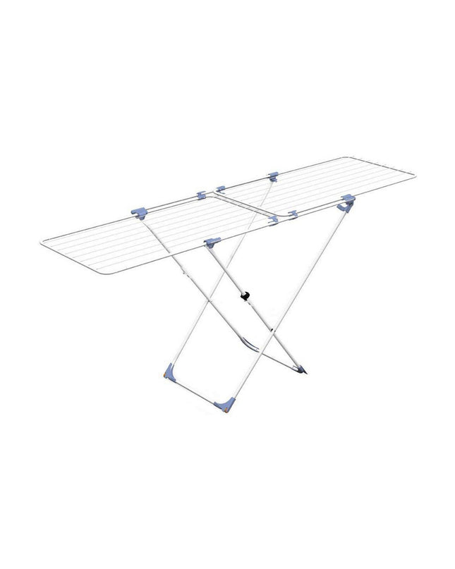 Gimi Duo stainless steel retractable laundry drying rack in white, 209 x 60 x 97 cm, mounted on a wall for house and kitchen organization.