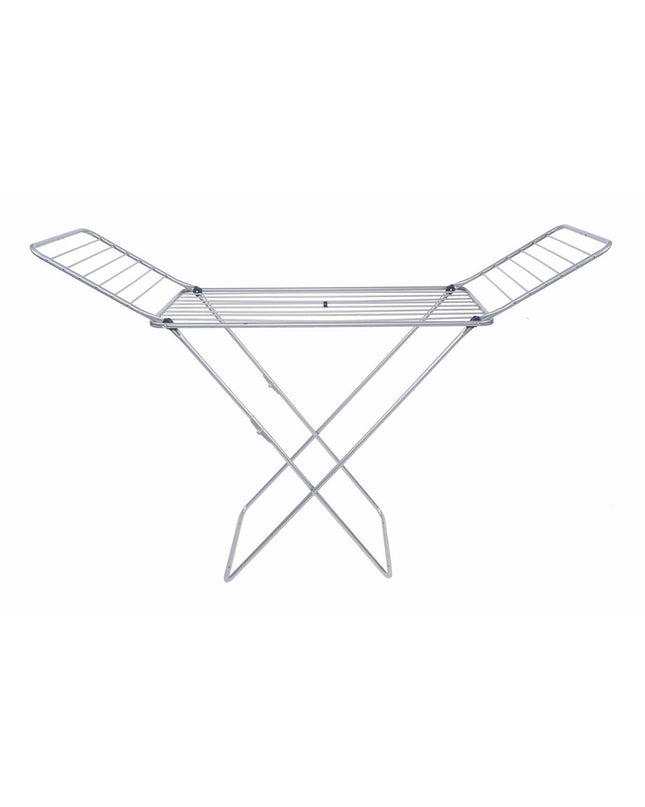 Gimi aluminium foldable clothes drying laundry line with 20m length and silver steel legs for home and organization.