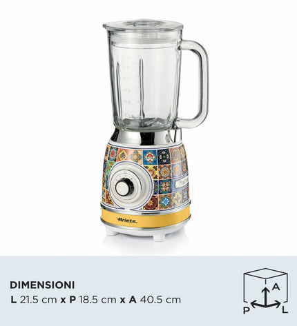 Ariete 583 Positano yellow 1000W mixer with 1.5L bowl, compact electric kitchen appliance on a countertop.