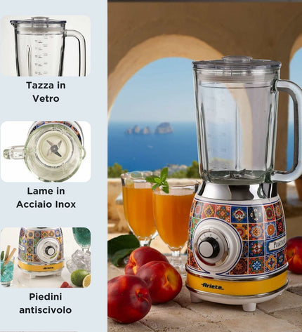 Ariete Positano yellow 1000W mixer with 1.5L capacity, featuring a compact design for home cooking and kitchen tasks.