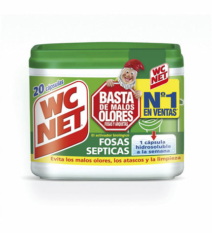 Pack of 20 Wc Net antibacterial toy and toilet cleaners for household cleaning, featuring spray bottles in the image.
