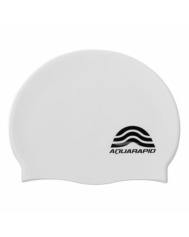 Aquarapid silicone white swim cap for water sports and outdoor activities, designed for comfortable fit during swimming.